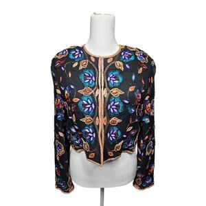 Vintage A.J. Bari Silk Ornamental Stunning Beaded Evening Jacket 80s Glam Size S